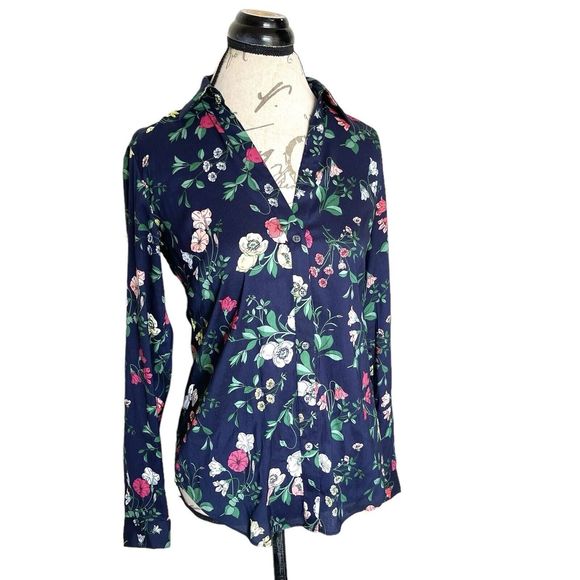 Ann Taylor Womens Blouse Top Sz XS Floral Long Sleeve Button down Collar Office - Picture 3 of 16